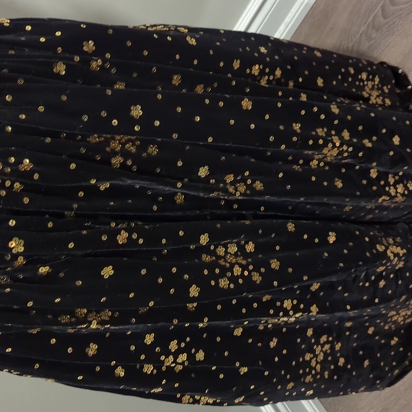 Jessica McClintock Velvet Strapless Black and Gold Sequin Dress - Picture 3 of 7